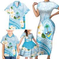 Guam Chamorro Guasali Flowers Family Matching Short Sleeve Bodycon Dress and Hawaiian Shirt Aqua Gradient LT7 - Polynesian Pride