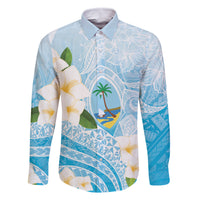 Guam Chamorro Guasali Flowers Family Matching Tank Maxi Dress and Hawaiian Shirt Aqua Gradient LT7 Dad's Shirt - Long Sleeve Aquamarine - Polynesian Pride