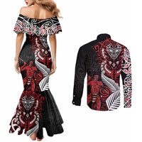 Aotearoa Toitu Te Tiriti Couples Matching Mermaid Dress and Long Sleeve Button Shirt Whakairo Wheku LT7 - Polynesian Pride