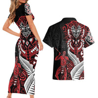 Aotearoa Toitu Te Tiriti Couples Matching Short Sleeve Bodycon Dress and Hawaiian Shirt Whakairo Wheku LT7 - Polynesian Pride