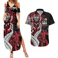 Aotearoa Toitu Te Tiriti Couples Matching Summer Maxi Dress and Hawaiian Shirt Whakairo Wheku LT7 Black - Polynesian Pride