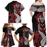 Aotearoa Toitu Te Tiriti Family Matching Off Shoulder Maxi Dress and Hawaiian Shirt Whakairo Wheku LT7 - Polynesian Pride
