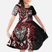 Aotearoa Toitu Te Tiriti Family Matching Tank Maxi Dress and Hawaiian Shirt Whakairo Wheku LT7 Daughter's Dress Black - Polynesian Pride