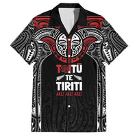 Aotearoa Maori Personalized Family Matching Off Shoulder Maxi Dress and Hawaiian Shirt Toitu Te Tiriti Ake! Ake! Ake! LT7 Dad's Shirt - Short Sleeve Black - Polynesian Pride