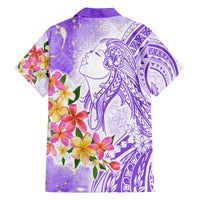 Polynesian Women's Day Wahine Family Matching Off Shoulder Long Sleeve Dress and Hawaiian Shirt Plumeria Marble Glaze - Purple LT7 - Polynesian Pride