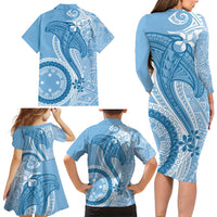 Micronesia FSM Family Matching Long Sleeve Bodycon Dress and Hawaiian Shirt Shark and Manta Classic Style LT7 - Polynesian Pride