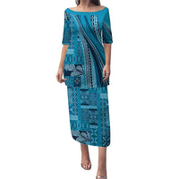 Pasifika Women's Day - Samoa Siapo Malu Tattoo Inspired Family Matching Puletasi and Hawaiian Shirt Turquoise LT7 Mom's Dress Turquoise - Polynesian Pride