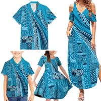 Pasifika Women's Day - Samoa Siapo Malu Tattoo Inspired Family Matching Summer Maxi Dress and Hawaiian Shirt Turquoise LT7 - Polynesian Pride
