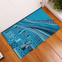 Pasifika Women's Day - Samoa Siapo Malu Tattoo Inspired Rubber Doormat Turquoise