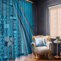 Pasifika Women's Day - Samoa Siapo Malu Tattoo Inspired Window Curtain Turquoise