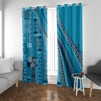 Pasifika Women's Day - Samoa Siapo Malu Tattoo Inspired Window Curtain Turquoise