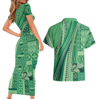 Pasifika Women's Day - Samoa Siapo Malu Tattoo Inspired Couples Matching Short Sleeve Bodycon Dress and Hawaiian Shirt Jade LT7 - Polynesian Pride