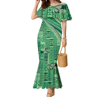 Pasifika Women's Day - Samoa Siapo Malu Tattoo Inspired Family Matching Mermaid Dress and Hawaiian Shirt Jade LT7 Mom's Dress Jade - Polynesian Pride
