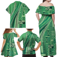 Pasifika Women's Day - Samoa Siapo Malu Tattoo Inspired Family Matching Off Shoulder Maxi Dress and Hawaiian Shirt Jade LT7 - Polynesian Pride