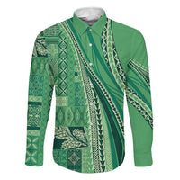 Pasifika Women's Day - Samoa Siapo Malu Tattoo Inspired Family Matching Off Shoulder Maxi Dress and Hawaiian Shirt Jade LT7 Dad's Shirt - Long Sleeve Jade - Polynesian Pride
