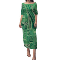 Pasifika Women's Day - Samoa Siapo Malu Tattoo Inspired Family Matching Puletasi and Hawaiian Shirt Jade LT7 Mom's Dress Jade - Polynesian Pride