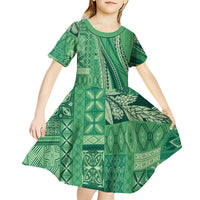 Pasifika Women's Day - Samoa Siapo Malu Tattoo Inspired Kid Short Sleeve Dress Jade