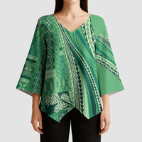 Pasifika Women's Day - Samoa Siapo Malu Tattoo Inspired Kimono Sleeve Blouse Jade