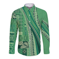 Pasifika Women's Day - Samoa Siapo Malu Tattoo Inspired Long Sleeve Button Shirt Jade