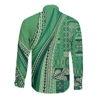 Pasifika Women's Day - Samoa Siapo Malu Tattoo Inspired Long Sleeve Button Shirt Jade