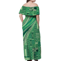Pasifika Women's Day - Samoa Siapo Malu Tattoo Inspired Off Shoulder Maxi Dress Jade