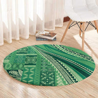 Pasifika Women's Day - Samoa Siapo Malu Tattoo Inspired Round Carpet Jade