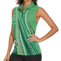 Pasifika Women's Day - Samoa Siapo Malu Tattoo Inspired Women Sleeveless Polo Shirt Jade