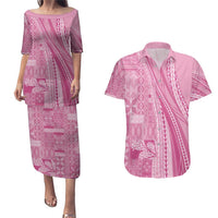 Pasifika Women's Day - Samoa Siapo Malu Tattoo Inspired Couples Matching Puletasi and Hawaiian Shirt Pink