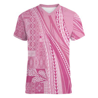 Pasifika Women's Day - Samoa Siapo Malu Tattoo Inspired Women V-Neck T-Shirt Pink