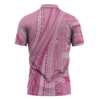 Pasifika Women's Day - Samoa Siapo Malu Tattoo Inspired Zipper Polo Shirt Pink
