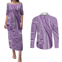 Pasifika Women's Day - Samoa Siapo Malu Tattoo Inspired Couples Matching Puletasi and Long Sleeve Button Shirt Lavender