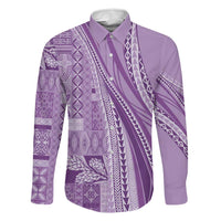 Pasifika Women's Day - Samoa Siapo Malu Tattoo Inspired Family Matching Short Sleeve Bodycon Dress and Hawaiian Shirt Lavender LT7 Dad's Shirt - Long Sleeve Lavender - Polynesian Pride