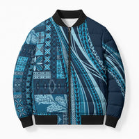 Pasifika Women's Day - Samoa Siapo Malu Tattoo Inspired Bomber Puffer Jacket Navy Blue