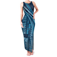 Pasifika Women's Day - Samoa Siapo Malu Tattoo Inspired Family Matching Tank Maxi Dress and Hawaiian Shirt Navy Blue LT7 Mom's Dress Navy Blue - Polynesian Pride