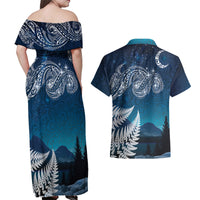 New Zealand Matariki Couples Matching Off Shoulder Maxi Dress and Hawaiian Shirt Starry Night Style LT7 - Polynesian Pride