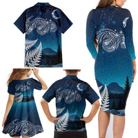 New Zealand Matariki Family Matching Long Sleeve Bodycon Dress and Hawaiian Shirt Starry Night Style LT7 - Polynesian Pride