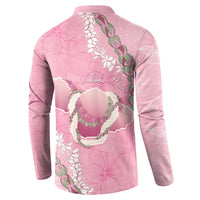 Hawaii Maui Island Flowers Lei Button Sweatshirt Lokelani Rose Pink