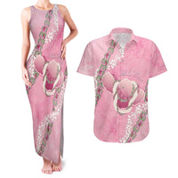 Hawaii Maui Island Flowers Lei Couples Matching Tank Maxi Dress and Hawaiian Shirt Lokelani Rose Pink LT7 Pink - Polynesian Pride