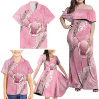Hawaii Maui Island Flowers Lei Family Matching Off Shoulder Maxi Dress and Hawaiian Shirt Lokelani Rose Pink LT7 - Polynesian Pride