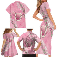 Hawaii Maui Island Flowers Lei Family Matching Short Sleeve Bodycon Dress and Hawaiian Shirt Lokelani Rose Pink LT7 - Polynesian Pride