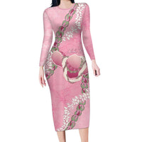 Hawaii Maui Island Flowers Lei Long Sleeve Bodycon Dress Lokelani Rose Pink LT7 Long Dress Pink - Polynesian Pride