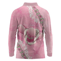Hawaii Maui Island Flowers Lei Long Sleeve Polo Shirt Lokelani Rose Pink LT7 - Polynesian Pride