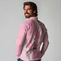 Hawaii Maui Island Flowers Lei Long Sleeve Polo Shirt Lokelani Rose Pink LT7 - Polynesian Pride