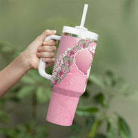 Hawaii Maui Island Flowers Lei Tumbler With Handle Lokelani Rose Pink