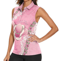 Hawaii Maui Island Flowers Lei Women Sleeveless Polo Shirt Lokelani Rose Pink LT7 - Polynesian Pride
