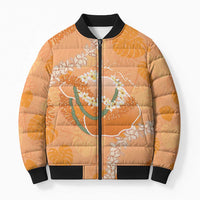 Hawaii Lanai Island Flowers Lei Bomber Puffer Jacket Orange Kaunaoa Mix Maile