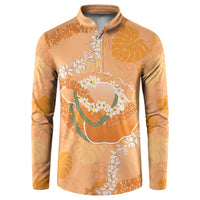 Hawaii Lanai Island Flowers Lei Button Sweatshirt Orange Kaunaoa Mix Maile