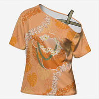 Hawaii Lanai Island Flowers Lei Cross Shoulder Shirt Orange Kaunaoa Mix Maile