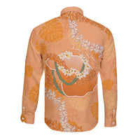 Hawaii Lanai Island Flowers Lei Long Sleeve Button Shirt Orange Kaunaoa Mix Maile