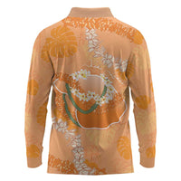Hawaii Lanai Island Flowers Lei Long Sleeve Polo Shirt Orange Kaunaoa Mix Maile LT7 - Polynesian Pride